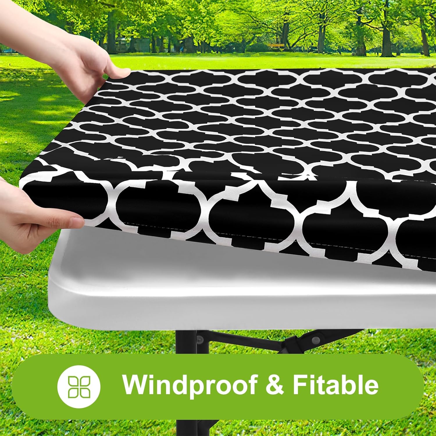 Thumbnail 1 de Smiry Rectangle Picnic Table Cover – Waterproof Elastic Fitted Tablecloth for 8-Foot Tables (30x96 Inches)