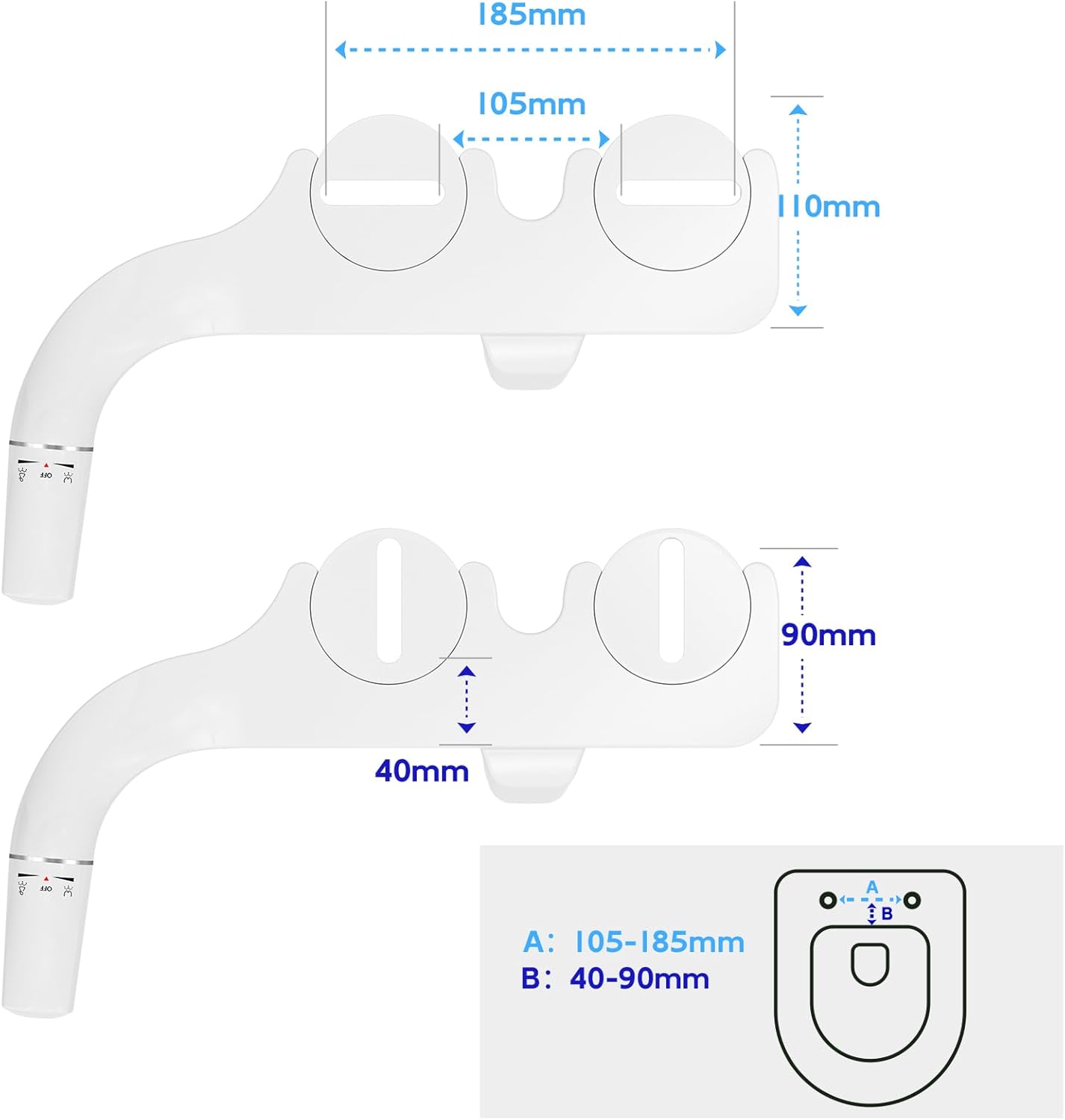 Detalle de SAMODRA Ultra-Slim Cold Water Bidet “Classic 7.0” non-electric dual nozzle toilet seat attachment