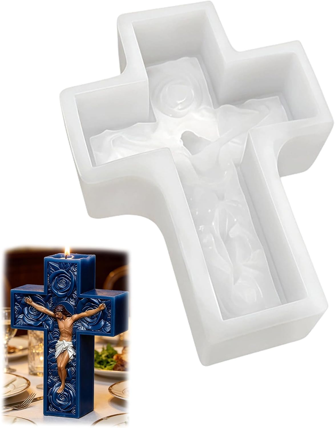 Thumbnail 6 de Cross Candle Silicone Mold with Rose Detail