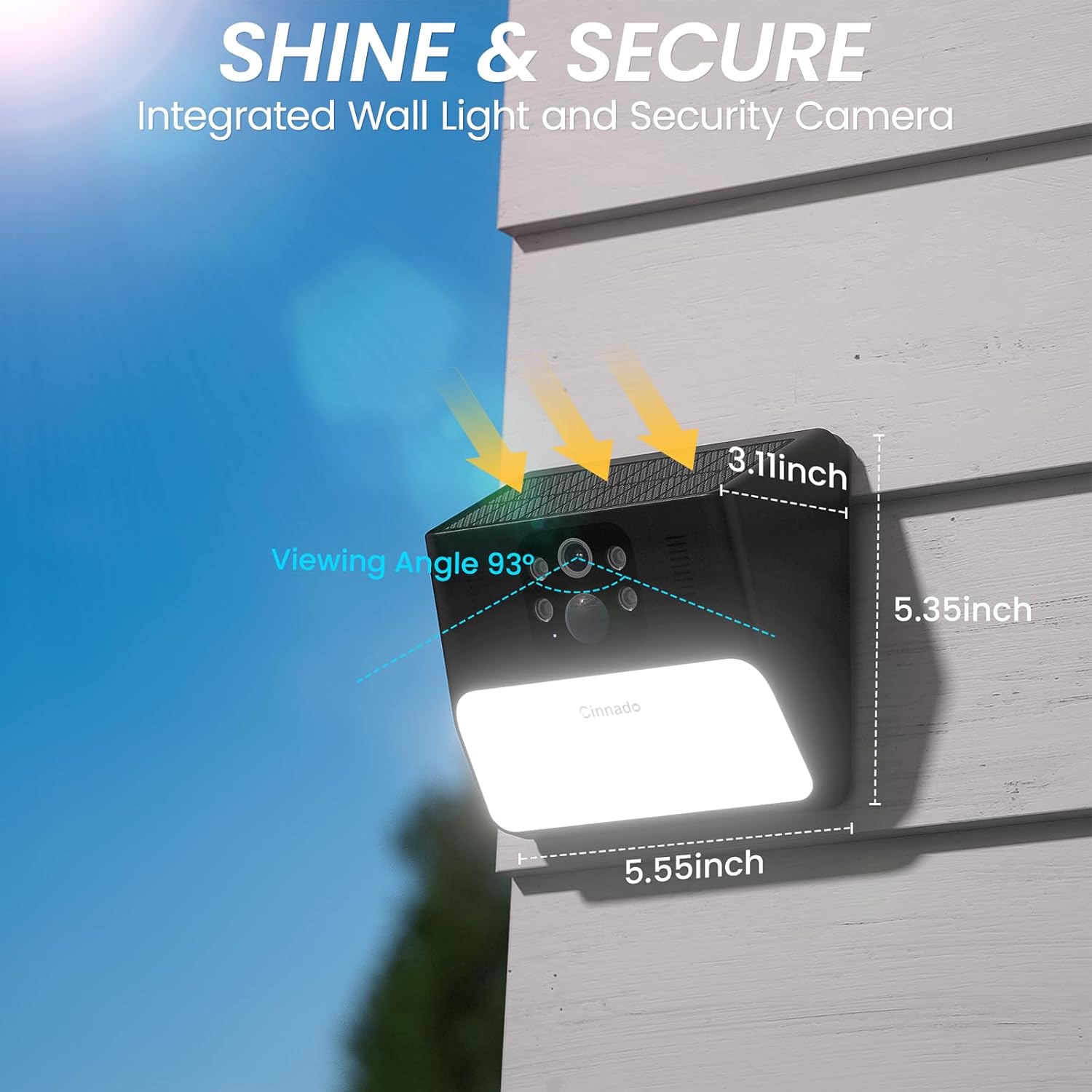 Thumbnail 2 de Cinnado Solar Security Wall Light Camera with 2K CCTV, Wireless Outdoor Battery Pow red & PIR Detection