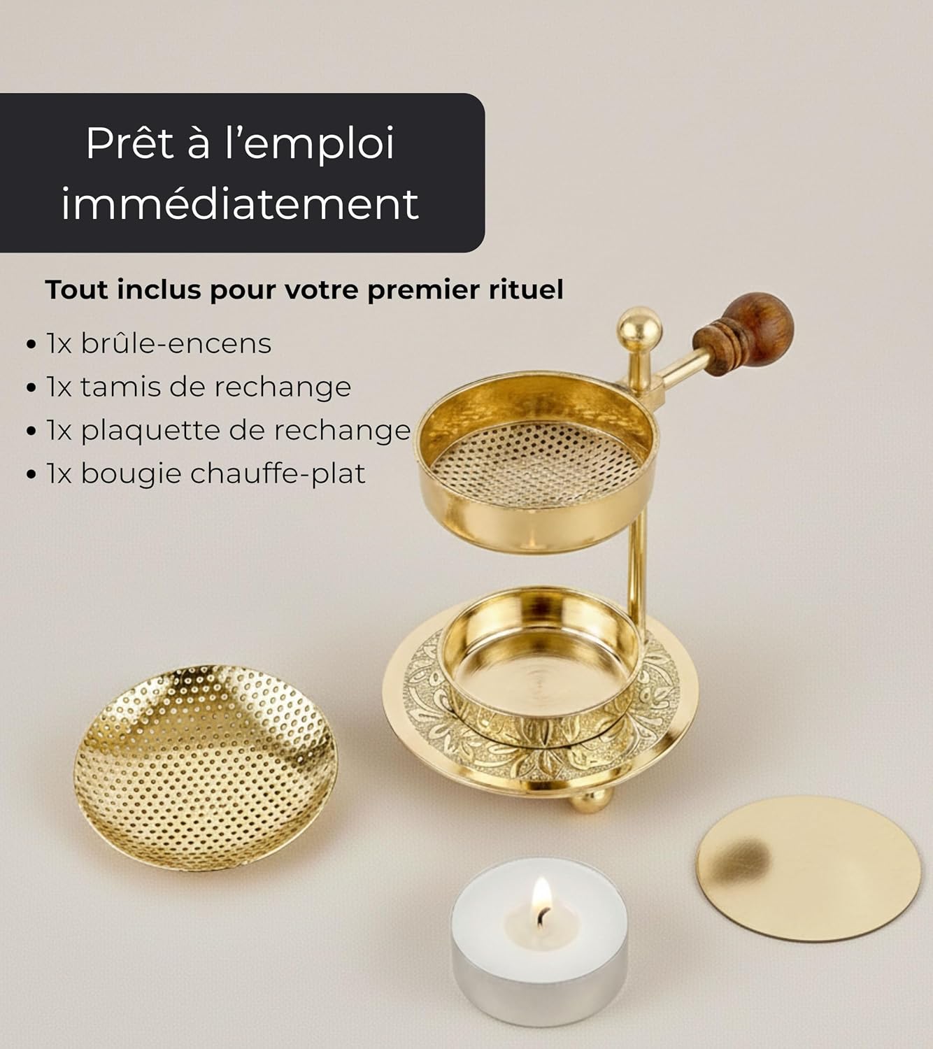 Detalle 2 de Incensera Brûleur d'encens réglable en hauteur Doré