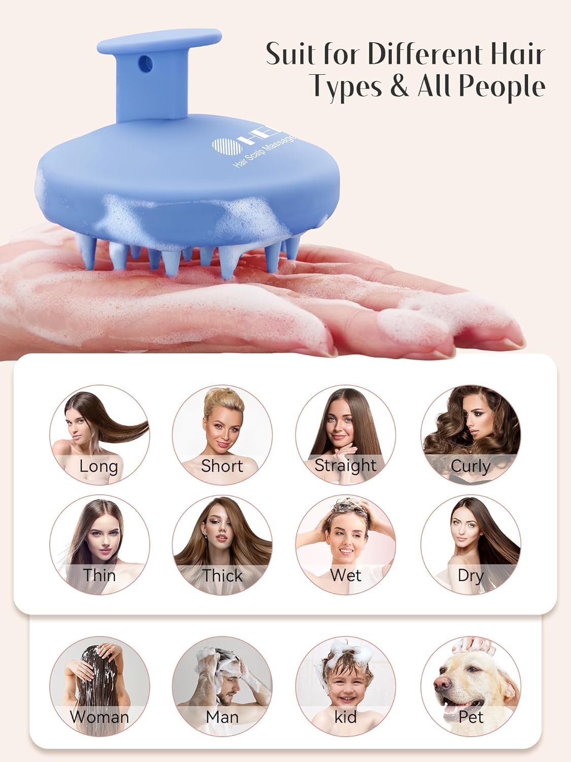 Thumbnail 6 de HEETA Appareil de massage du cuir chevelu en silicone pour croissance des cheveux – brosse de shampooing, bleu
