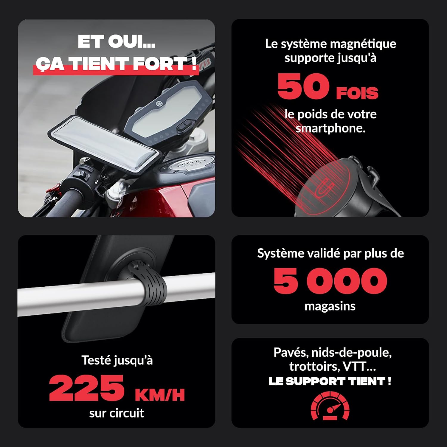 Detalle 2 de Shapeheart Support Téléphone Moto Pro – Bras articulé 360°, fixation guidon et pochette 2XL étanche tactile