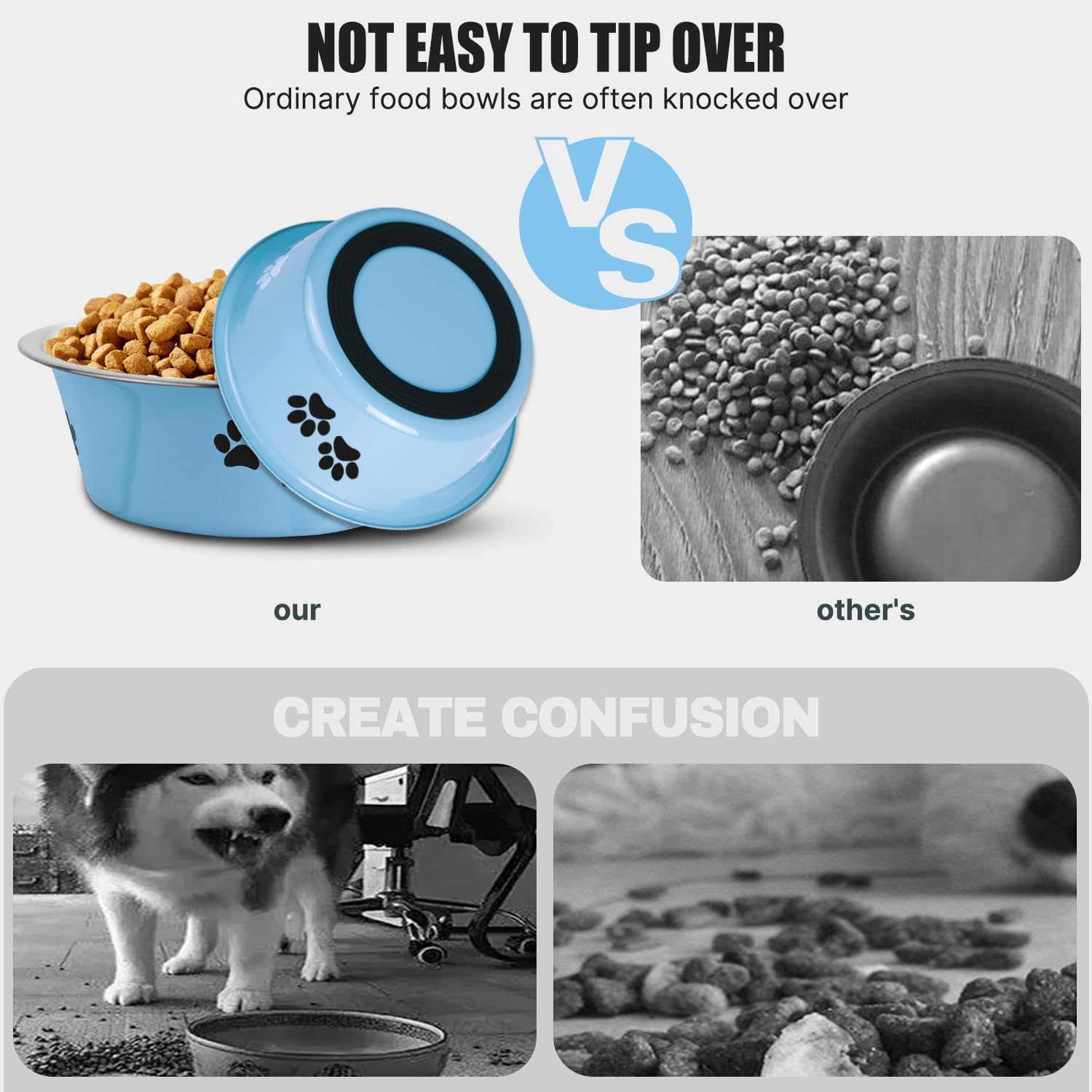 Thumbnail 5 de SUOXU Stainless Steel Dog Bowls with Nonslip Rubber Bottom (Blue, L-2020 ml)