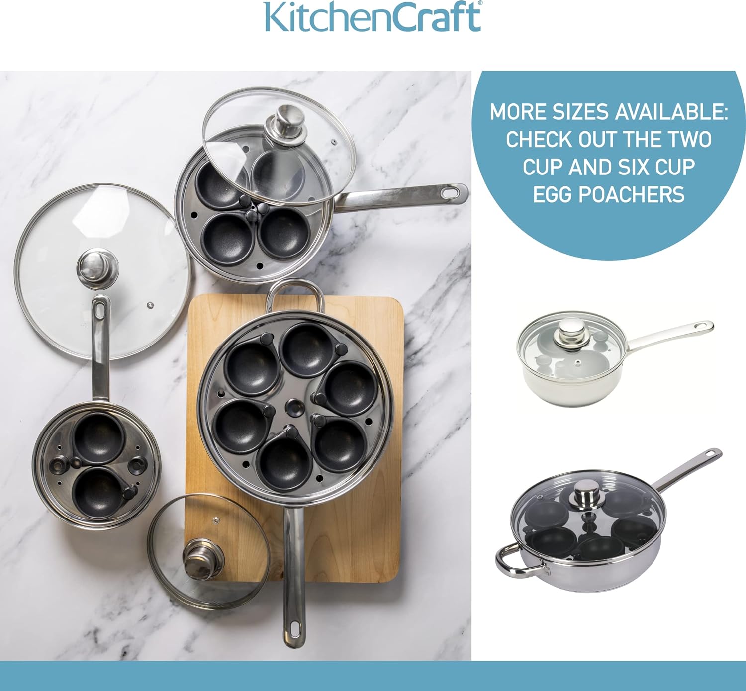 Thumbnail 6 de KitchenCraft Faitout à œufs antiadhésif 4 portions compatible induction et couvercle en verre