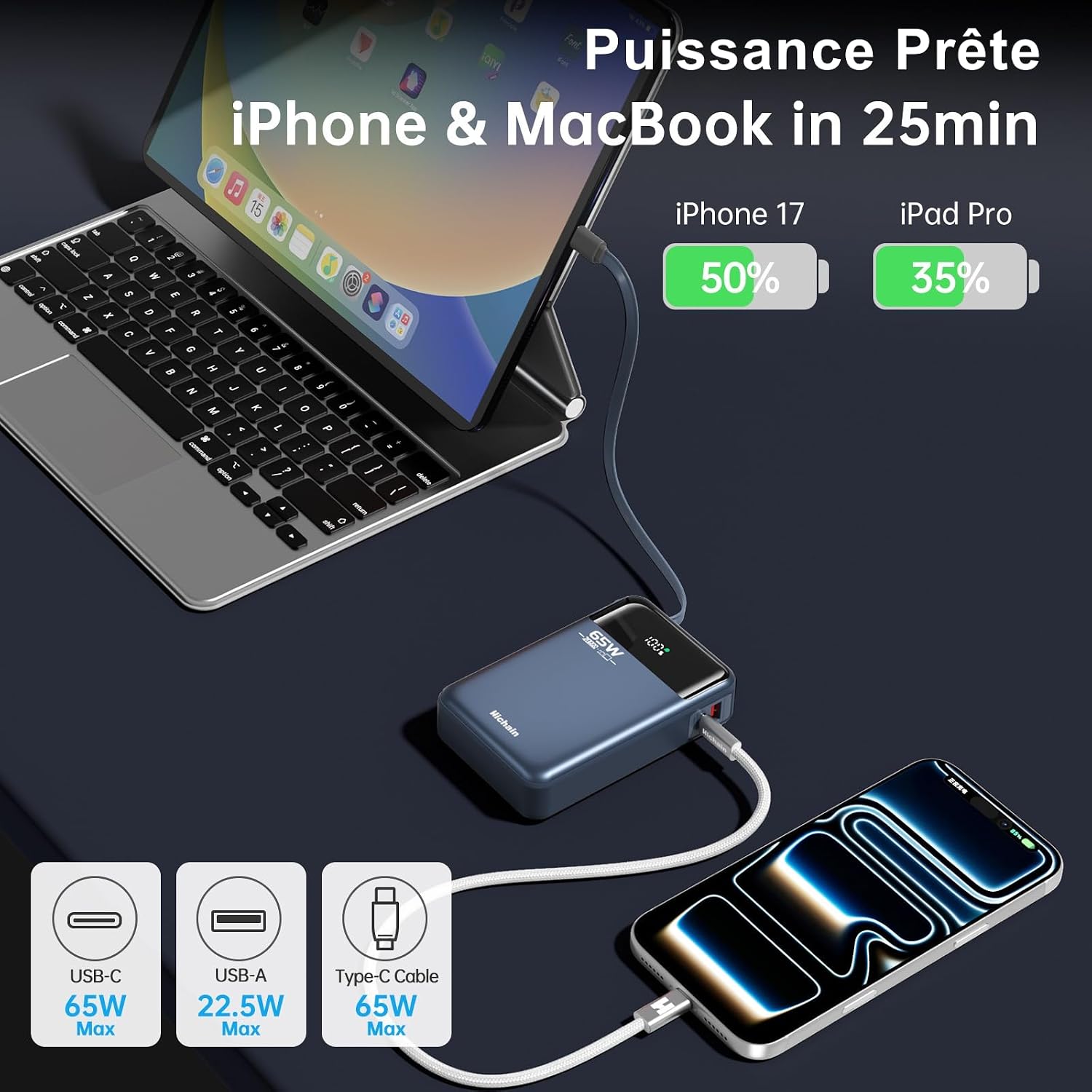 Detalle 2 de Hichain 20000mAh Batterie externe 65W