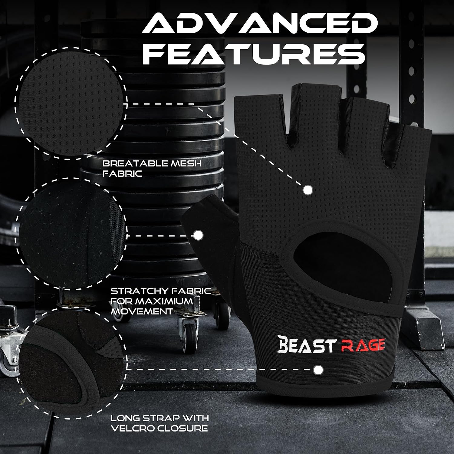 Thumbnail 6 de Beast Rage Fingerless Workout Gloves