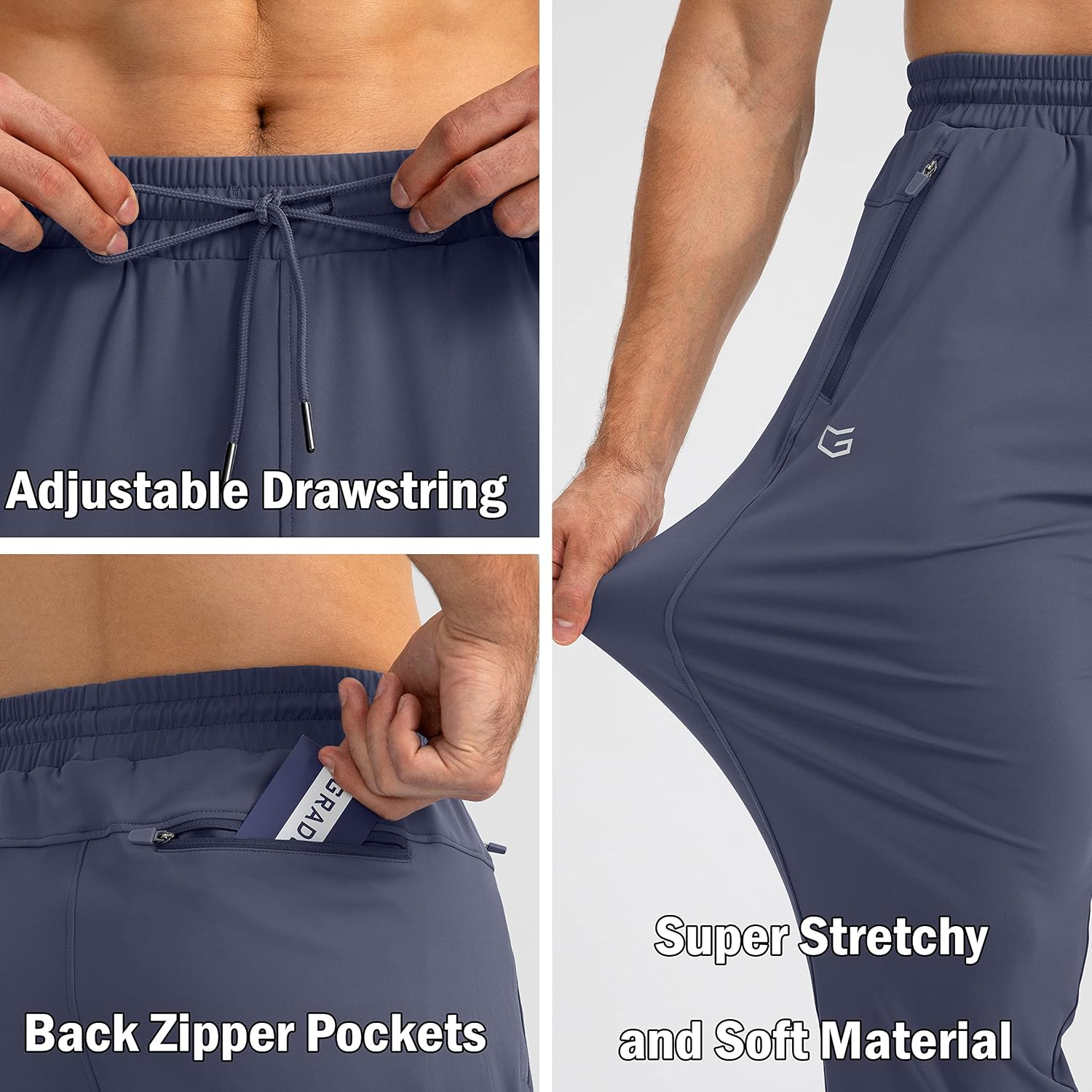 Detalle de G Gradual Men's Tapered Joggers with 4-Way Stretch and 3 Zip Pockets