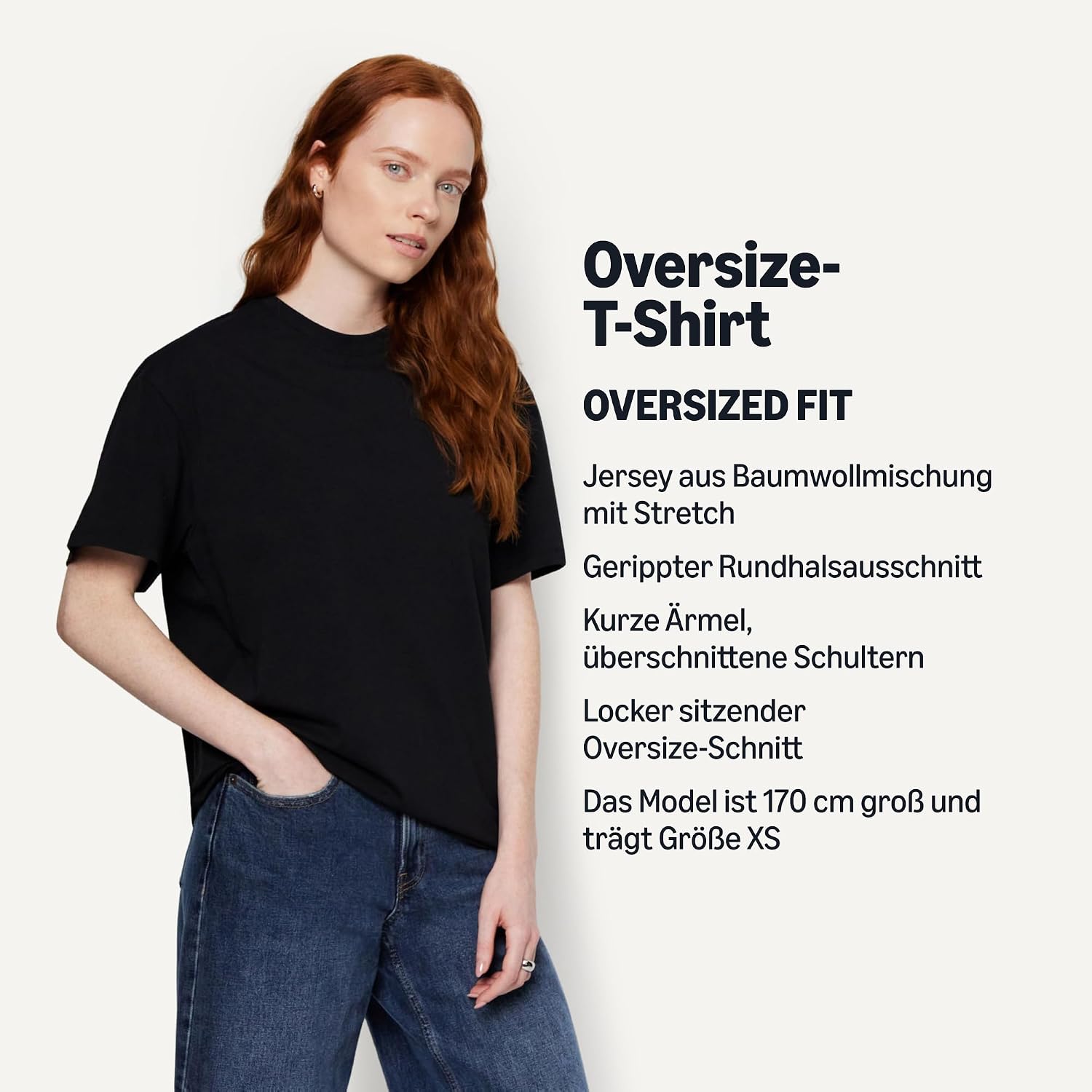 Detalle de Amazon Essentials Damen Oversized Shirt mit Rundhalsausschnitt – Kurzarm, Übergröße