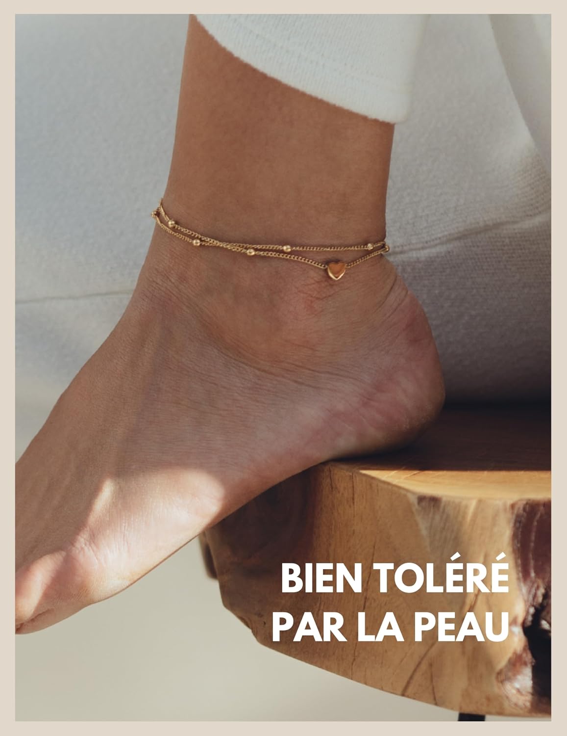 Detalle 2 de Bracelet de cheville coeur réglable 22–27 cm 🩷