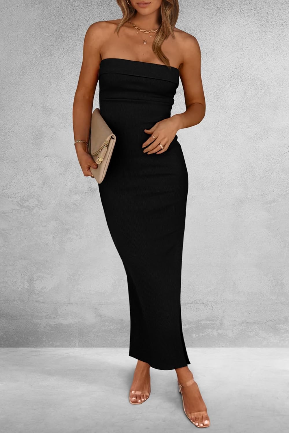 Thumbnail 5 de PRETTYGARDEN Ribbed Strapless Maxi Dress long slit