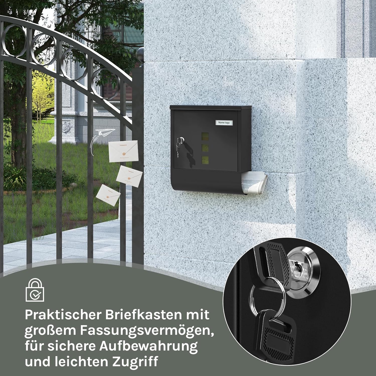 Detalle 2 de WOLTU Briefkasten mit Zeitungsfach 30,5x33,5x9 cm 📮