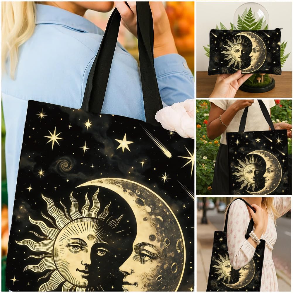 Thumbnail 5 de Twinklemon 2 Pack Canvas Tote Bag for Women with Makeup Pouch – Sun & Moon Edition