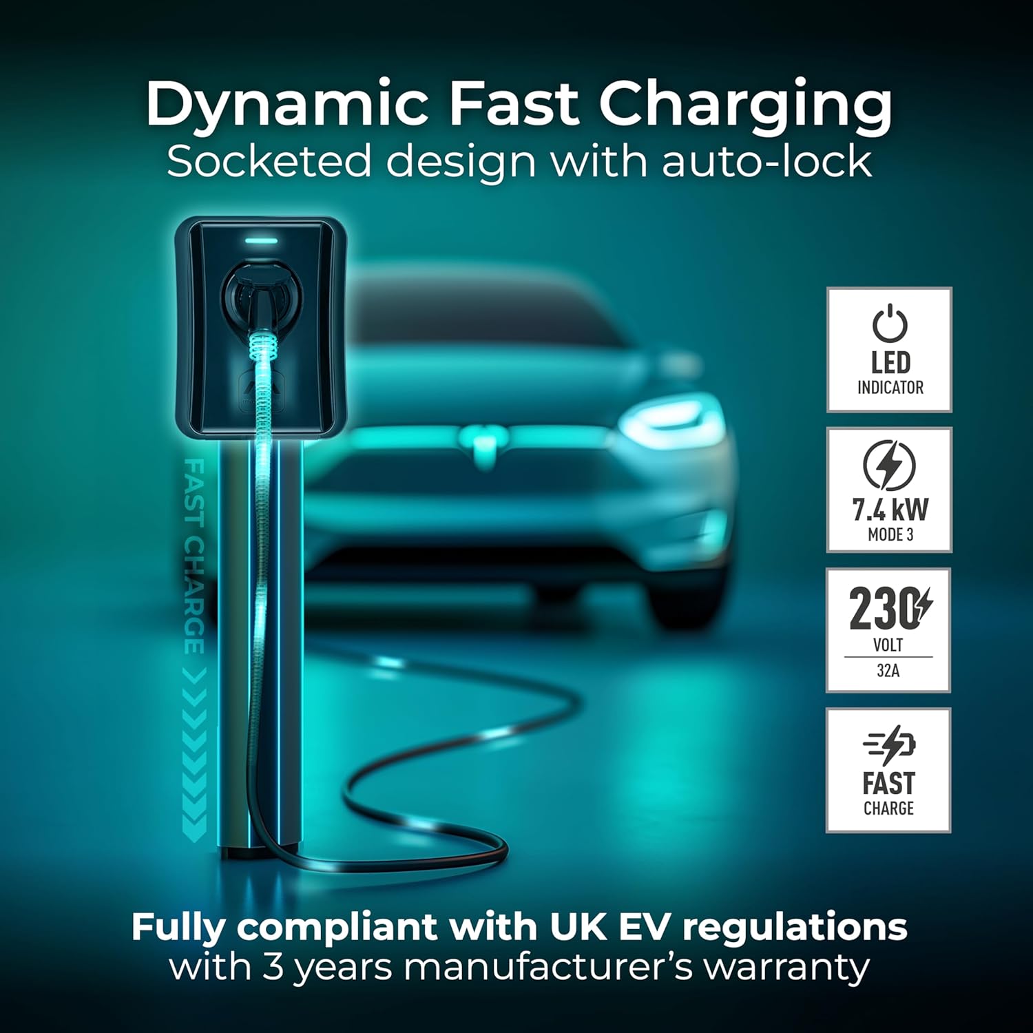 Thumbnail 1 de Masterplug Smart EV Home Wall Charger (Type 2, Socket Only) Mode 3, 7.4kW 32A, Wi‑Fi & Auto‑Lock, IP55