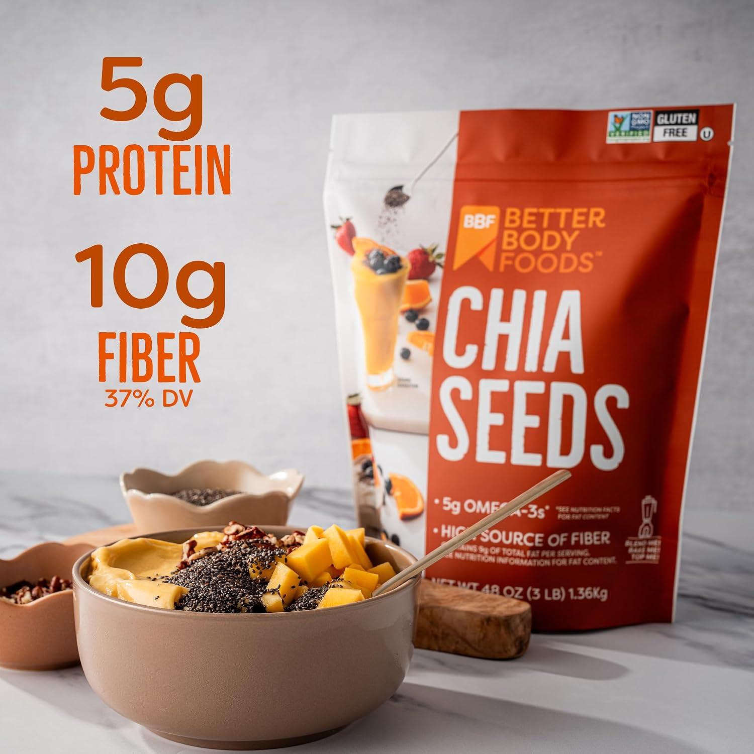 Detalle de BetterBody Foods Chia Seeds, 3 lb, Omega-3s and Fiber