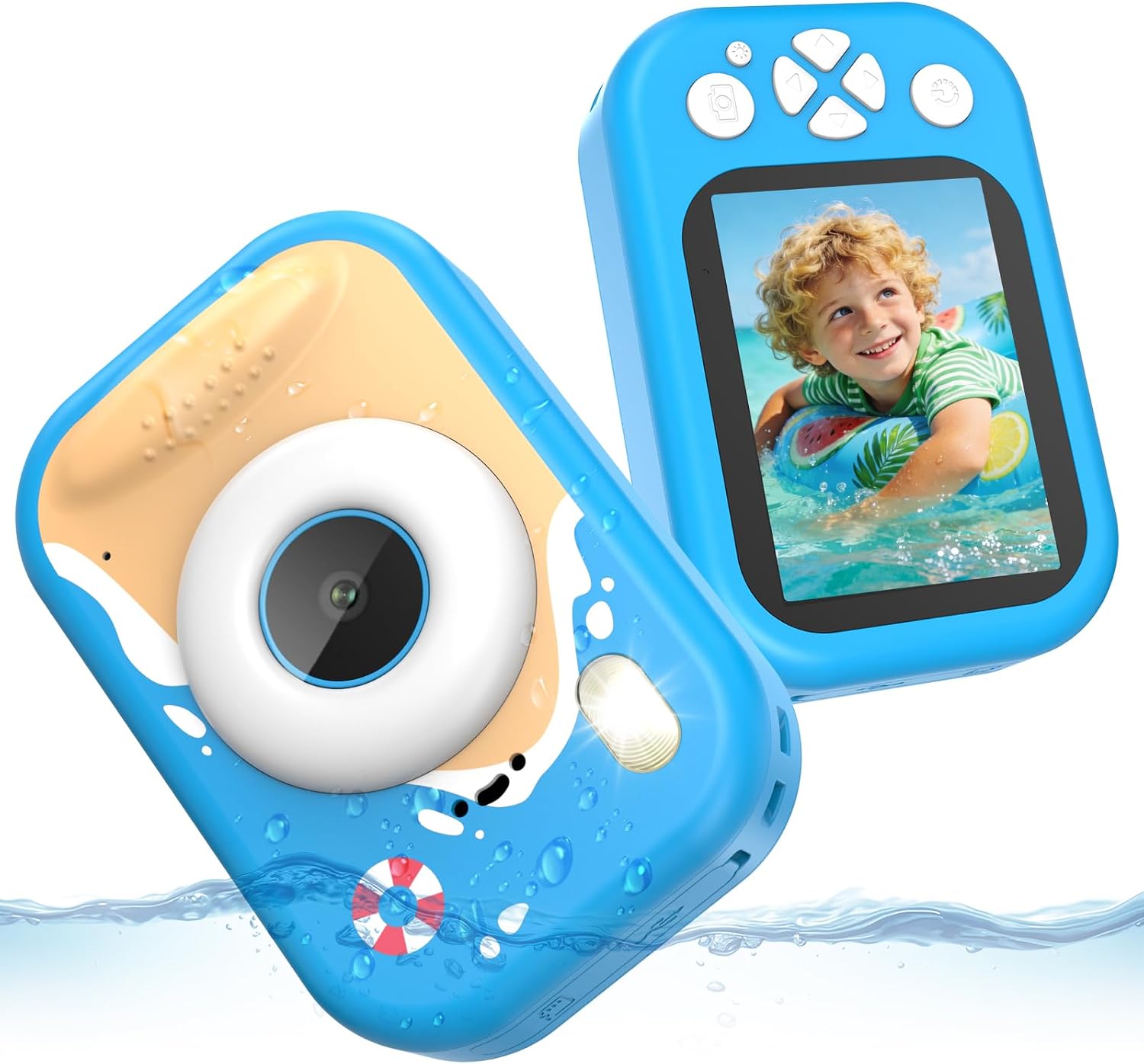 Detalle de Unterwasserkamera Kinder – 10 m wasserdicht, 2,4" Bildschirm, 32 GB Karte, Notfall-LED-Blitz