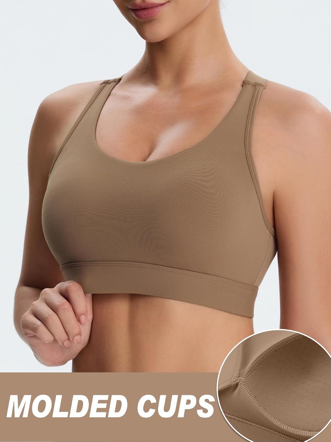 Detalle de BYAWAY High-Impact Sports Bra with Moulded Cups, Adjustable Straps & Hook Closure