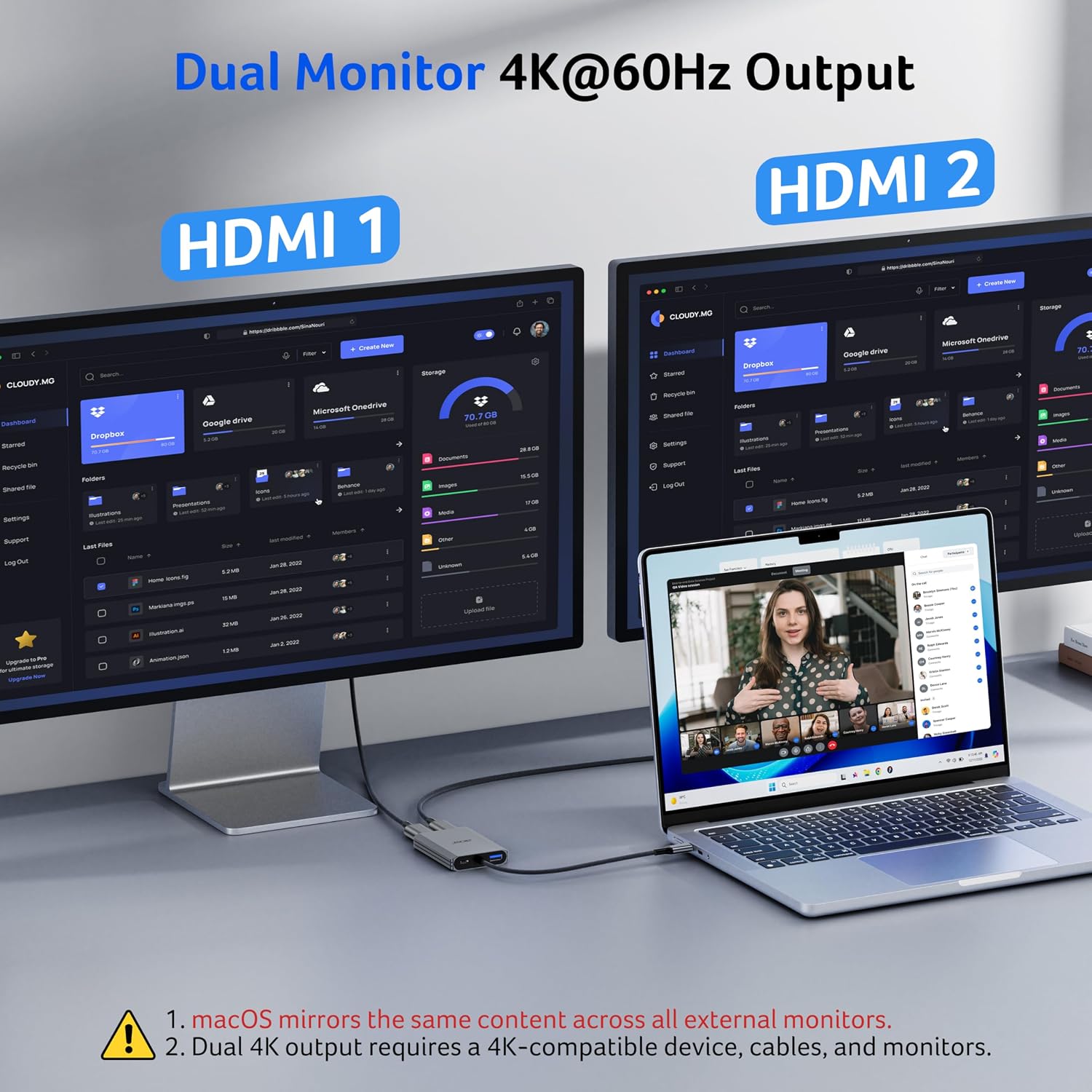 Detalle de Acer ODK540 4-in-1 USB-C Hub with Dual HDMI, 4K@60Hz and 100W PD