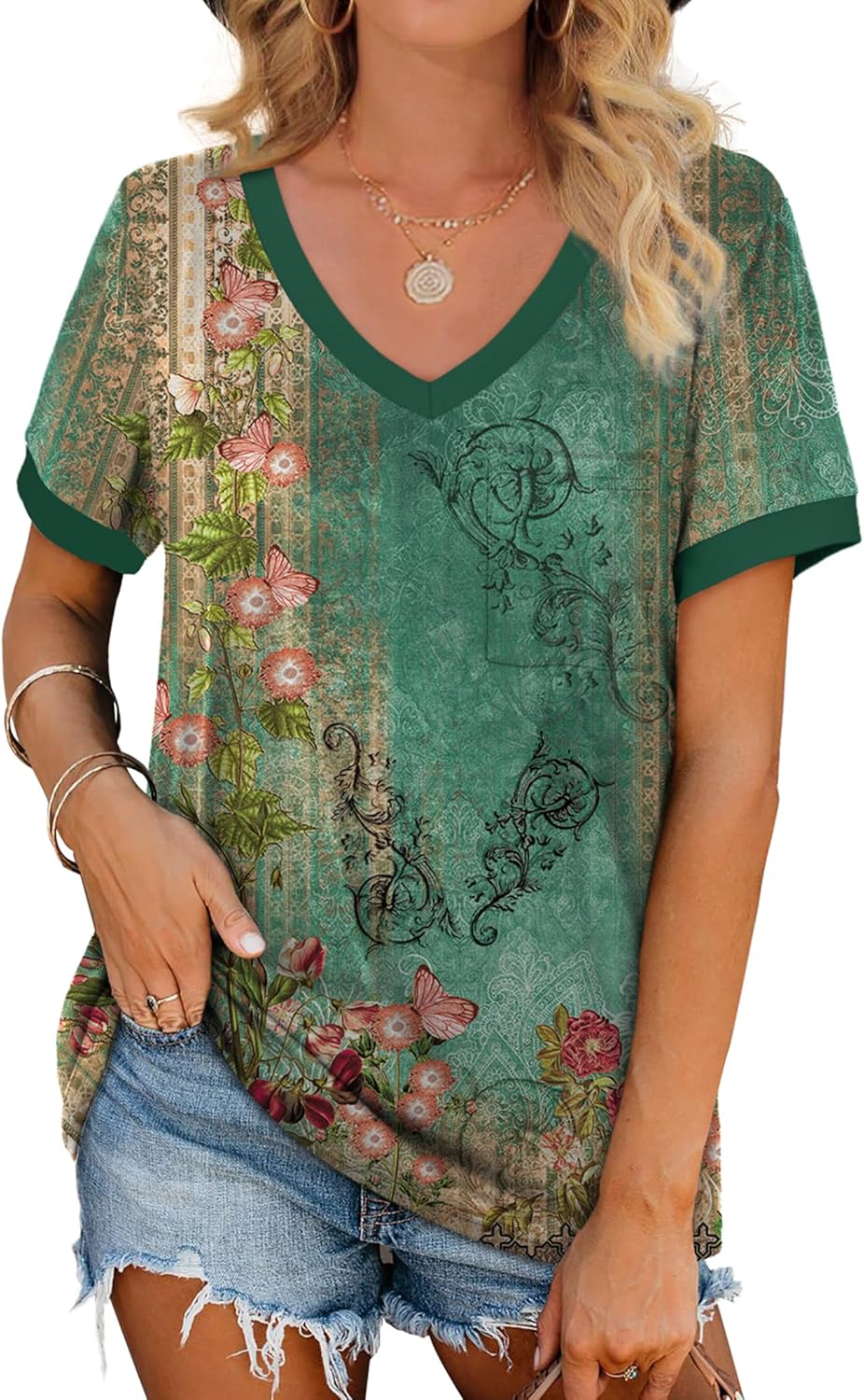 Thumbnail 6 de Geifa Women's Short Sleeve V-Neck Loose Casual Summer Top with Pocket