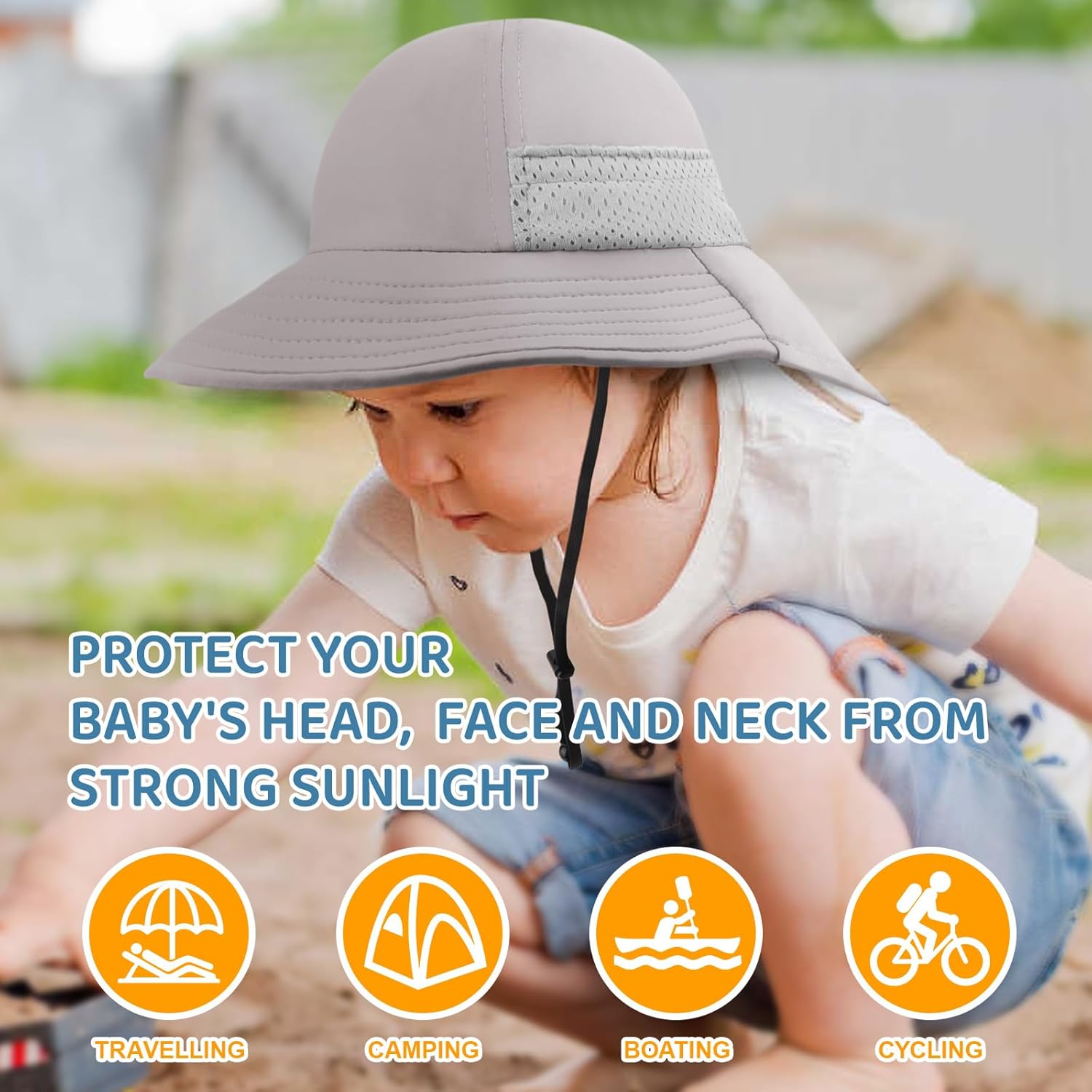 Detalle de DRESHOW Bébé Chapeau de Soleil – Casquette Protège-Nuque pour Enfants