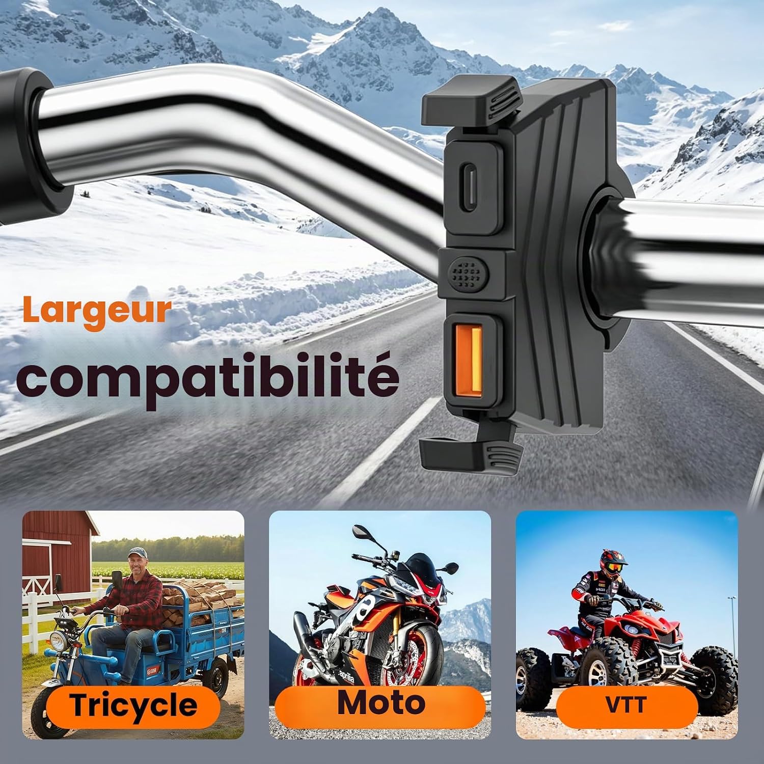 Thumbnail 6 de Chargeur USB moto RUIZHI 12V 48W — PD USB-C et QC USB-A, IP65, kit SAE