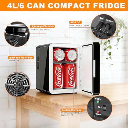 Detalle de VANZBON 4 Liter/6 Cans Mini Fridge with Gaming Light – Compact Cooler & Warmer for Home or Car