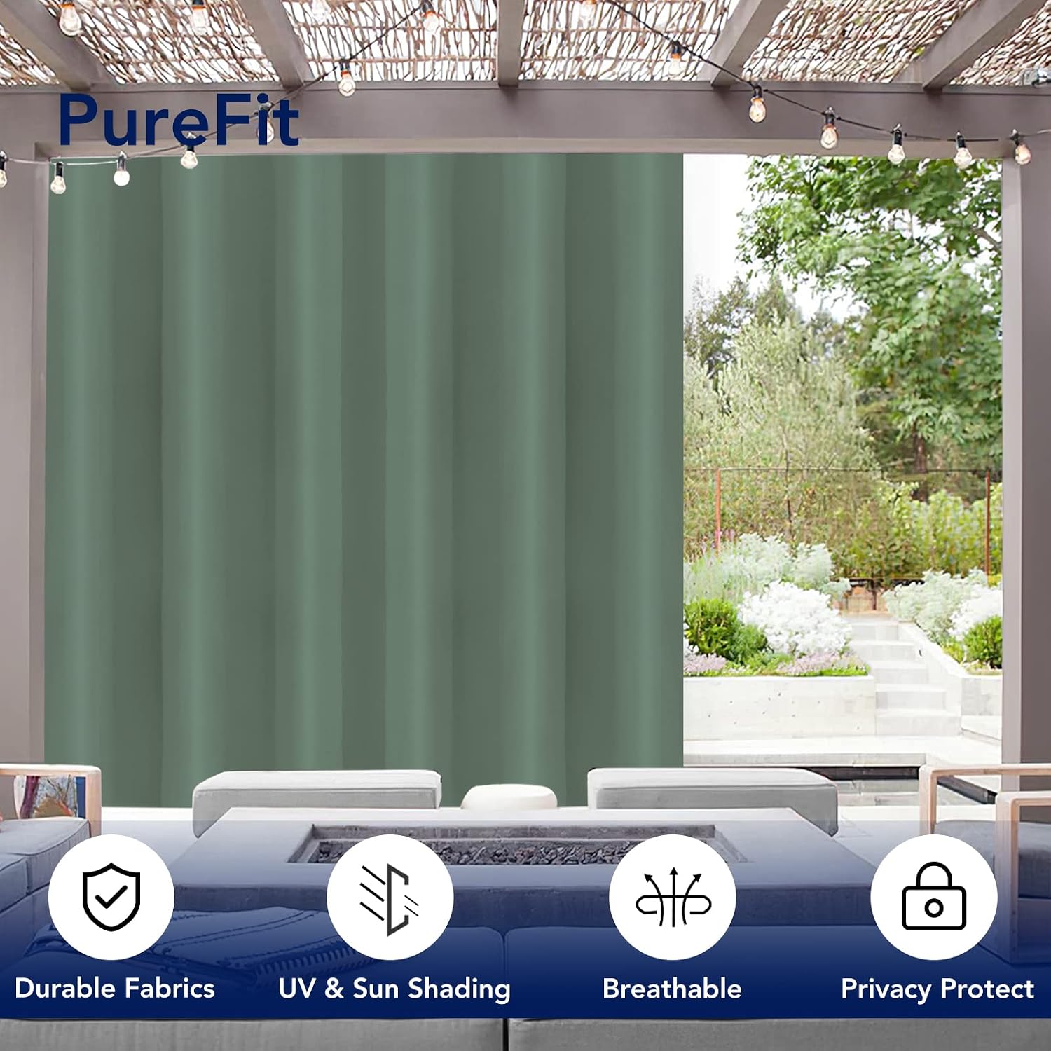 Detalle de PureFit Model 1 Outdoor Curtain Panel, Sage Green, 100"W x 95"L