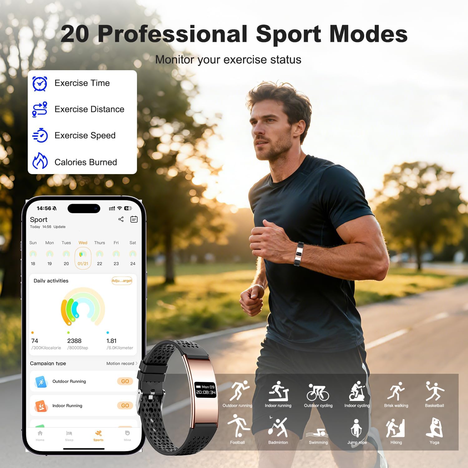 Detalle de Smartwatch Fitness Tracker Impermeabile con cardiofrequenzimetro, SpO2 e monitoraggio del sonno (compatibile Android e iOS)