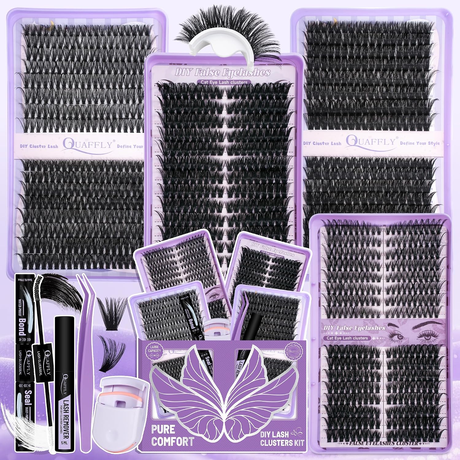 Detalle de QUAFFLY DIY Lash Cluster Kit, 1,184 Clusters, 40D–100D, 8–18 mm