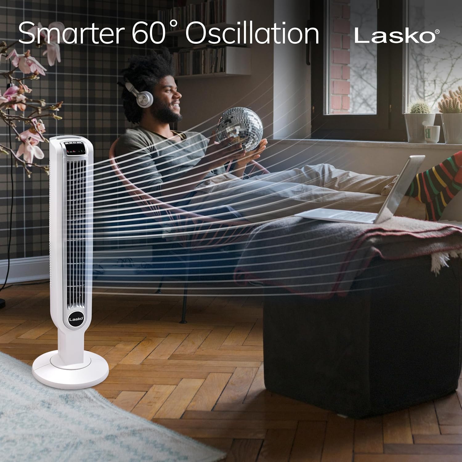 Detalle 2 de Lasko 2510 Oscillating Tower Fan with Remote – Quiet 36" Cooling Ideal for Bedroom, Office, and Home