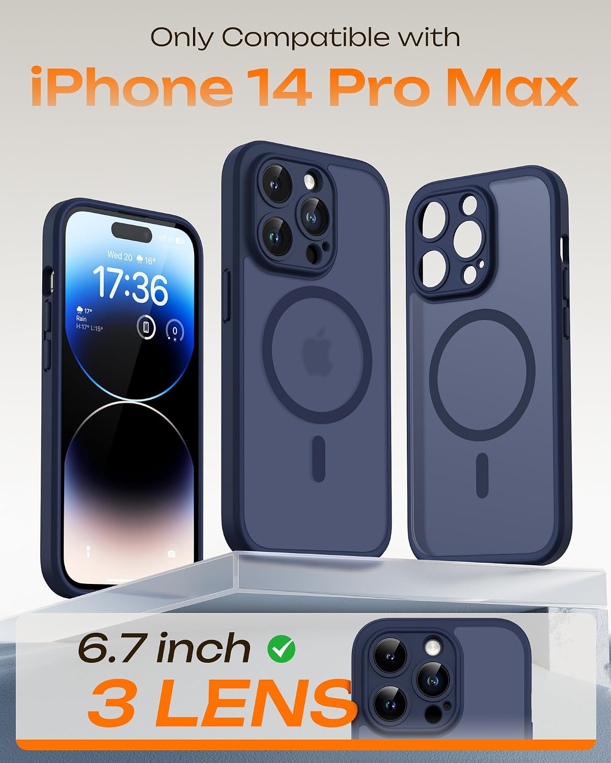 Thumbnail 1 de TOCOL Magnetic Case for iPhone 14 Pro Max (6.7-inch) with MagSafe and full camera protection — Dark Blue
