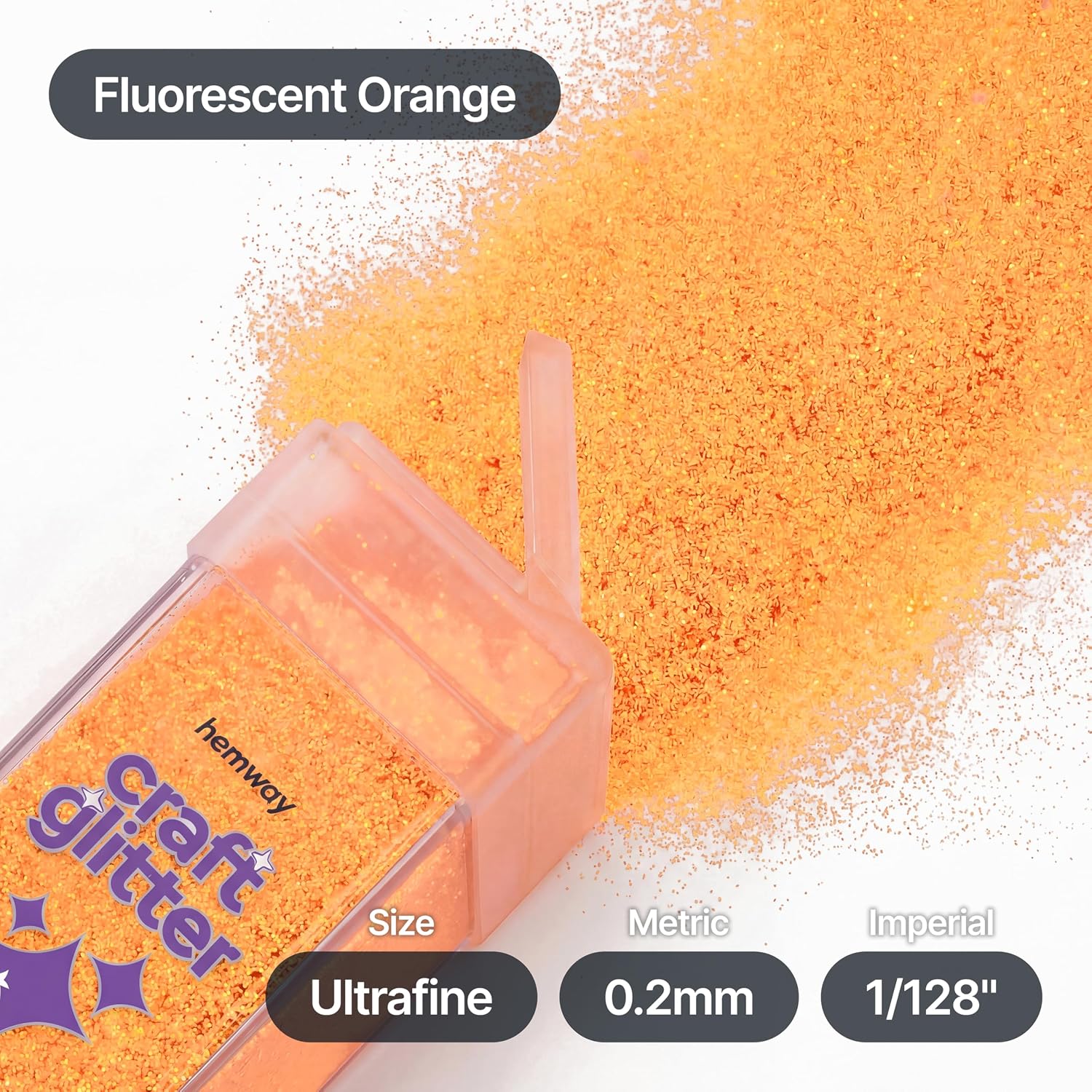 Detalle 2 de Hemway Glitter Shaker Fluorescent Orange Ultrafine 130g