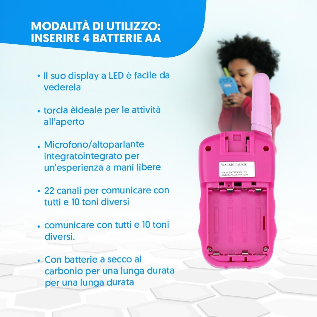 Thumbnail 5 de NK Set di 3 Walkie-Talkie per Bambini (4-9 anni) con Display LED e Torcia, 22 Canali, 3 km, Batterie Incluse