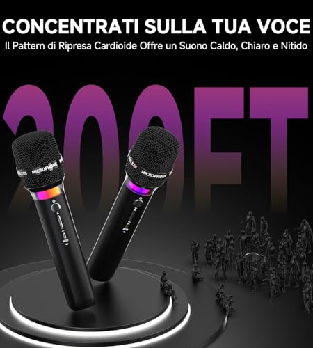 Detalle de ECHOMUSSY Microfono Wireless Doppio: 2 microfoni, portata fino a 60 m, LED e 40 ore di autonomia