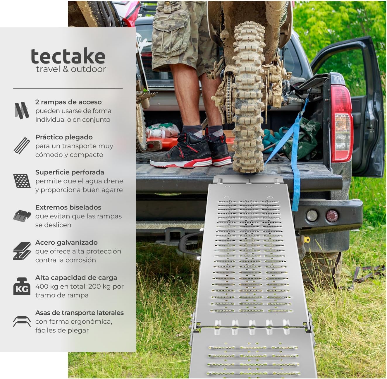 Detalle 2 de tectake® 2X Rampas plegables 186 cm para carga