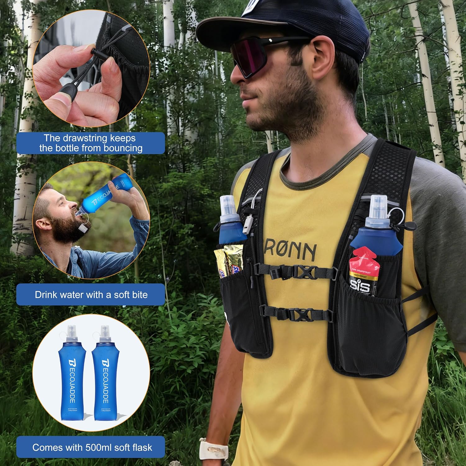 Detalle de Becojadde 5L/6L Hydration Running Vest: Lightweight Water Backpack for Marathon, Trail, Cycling & Hiking