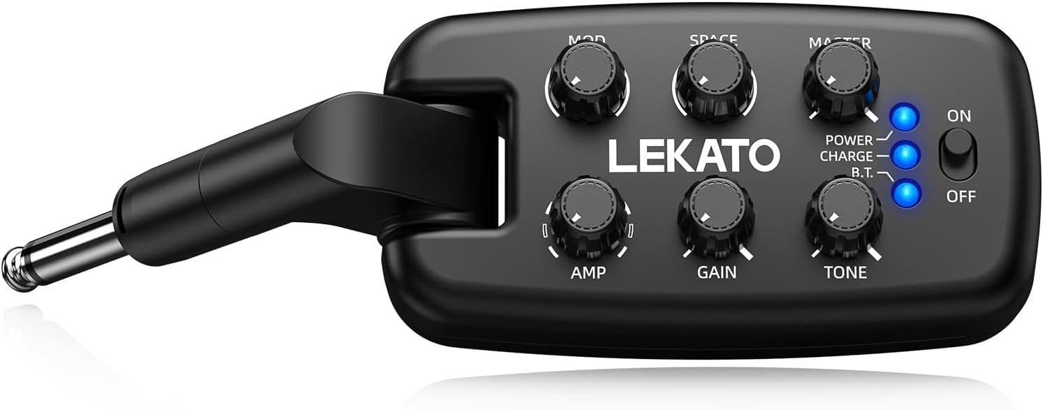 Detalle de LEKATO PA-2 gitaarhoofdtelefoonversterker met 9 versterkermodellen en Bluetooth 5.0
