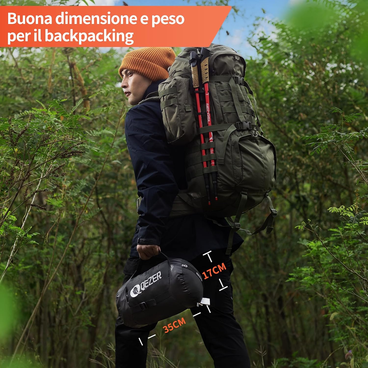 Thumbnail 6 de QEZER Sacco a pelo ultraleggero in piuma per adulti e bambini, 12°C a -8°C, 1080 g–2140 g (4 stagioni) per campeggio e trekking