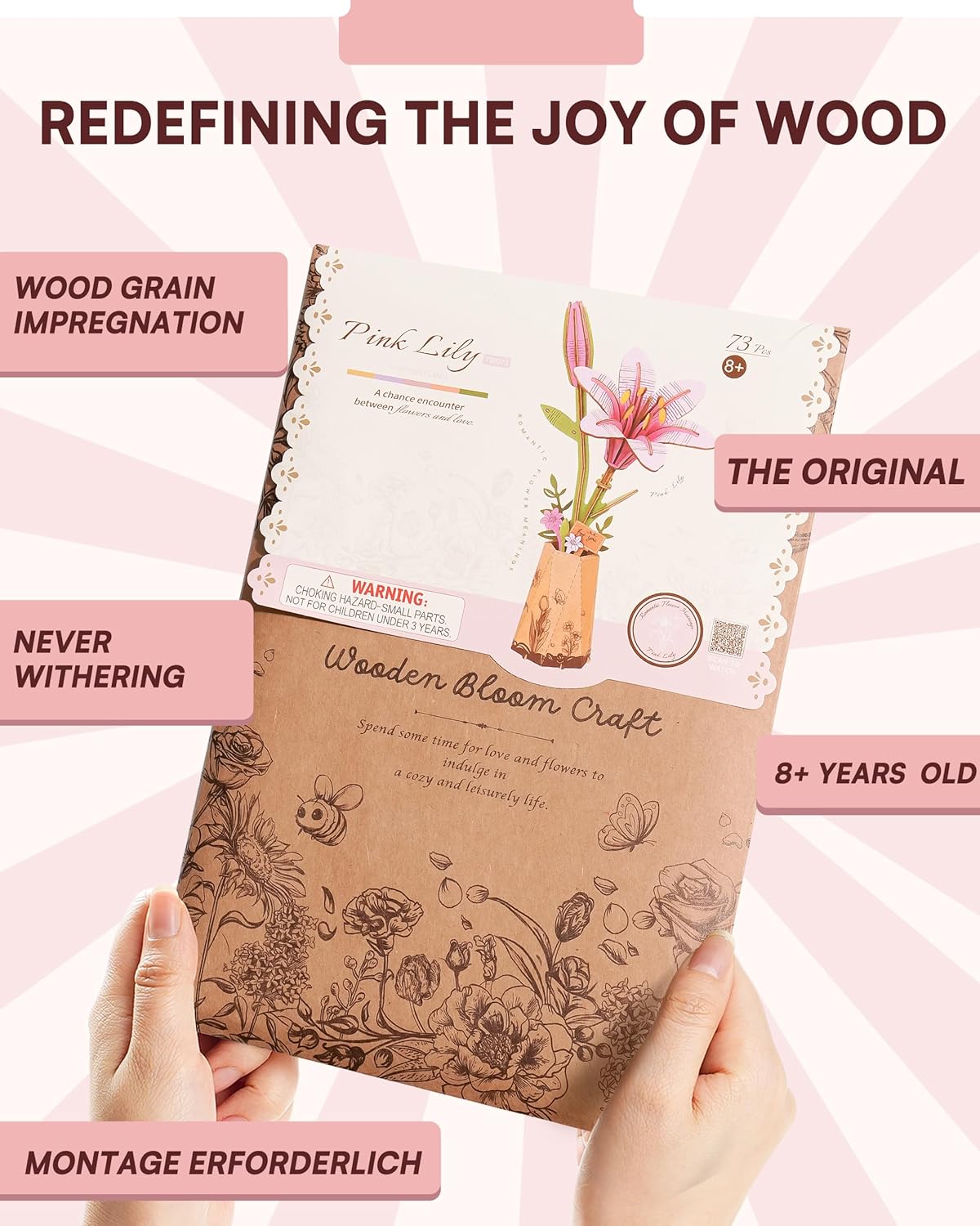 Thumbnail 3 de ROBOTIME 3D Puzzle Pink Lily: Wooden Flower Model Kit for Relaxed Crafting & Beautiful Home Décor