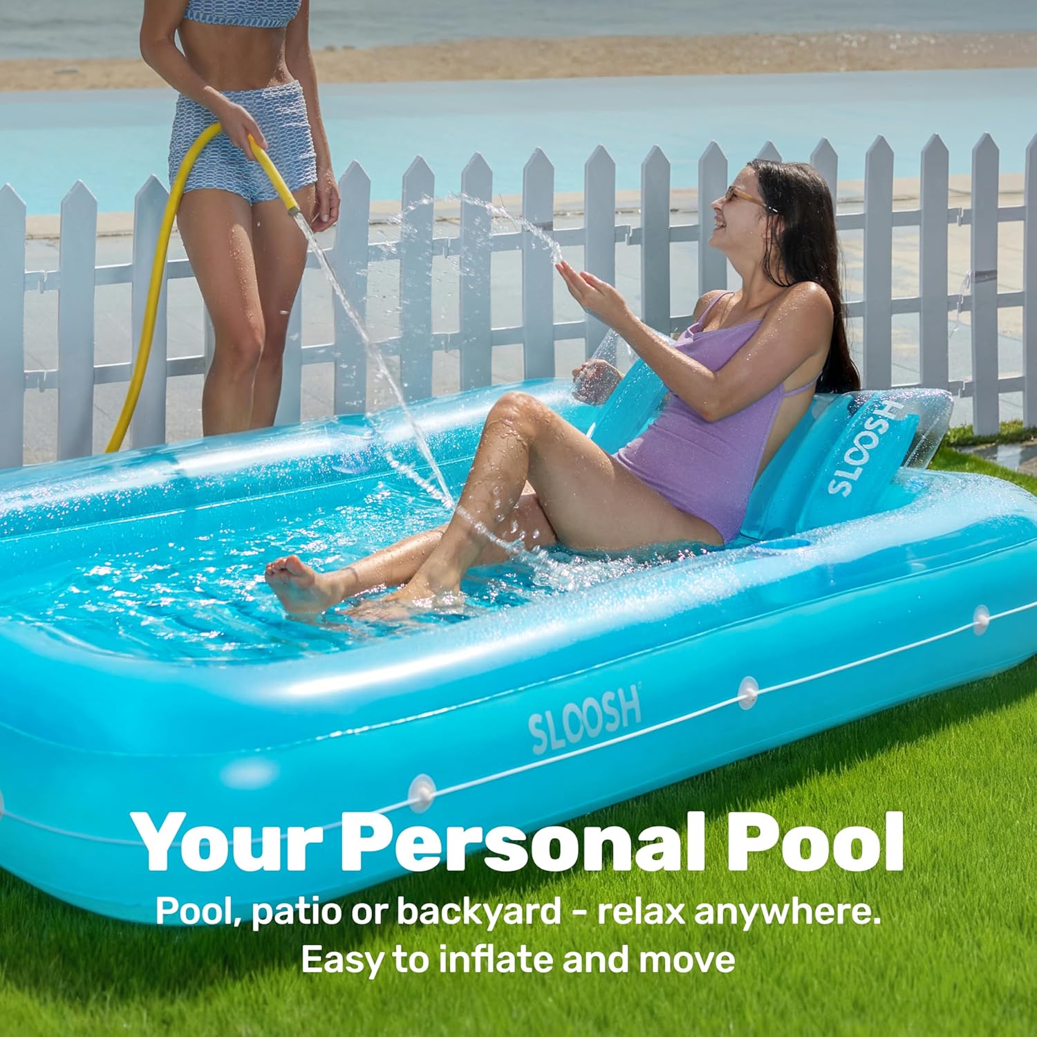Thumbnail 2 de Sloosh Inflatable Tanning Pool Lounger Float (85" x 57") — XL Blue 4-in-1 Suntan Tub Raft Lounge