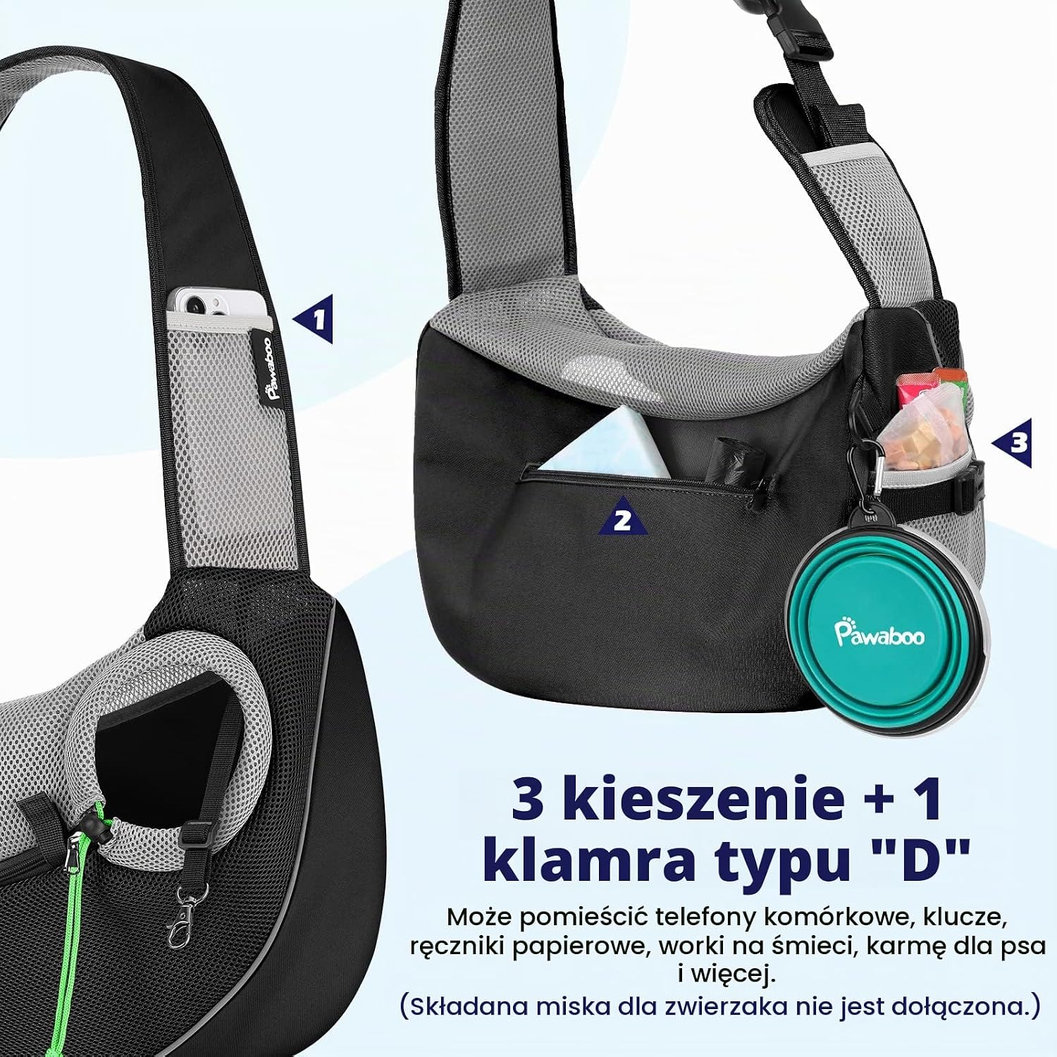 Detalle 1 de Pawaboo XL – regulowana torba dla psa z siatki i tkaniny Oxford