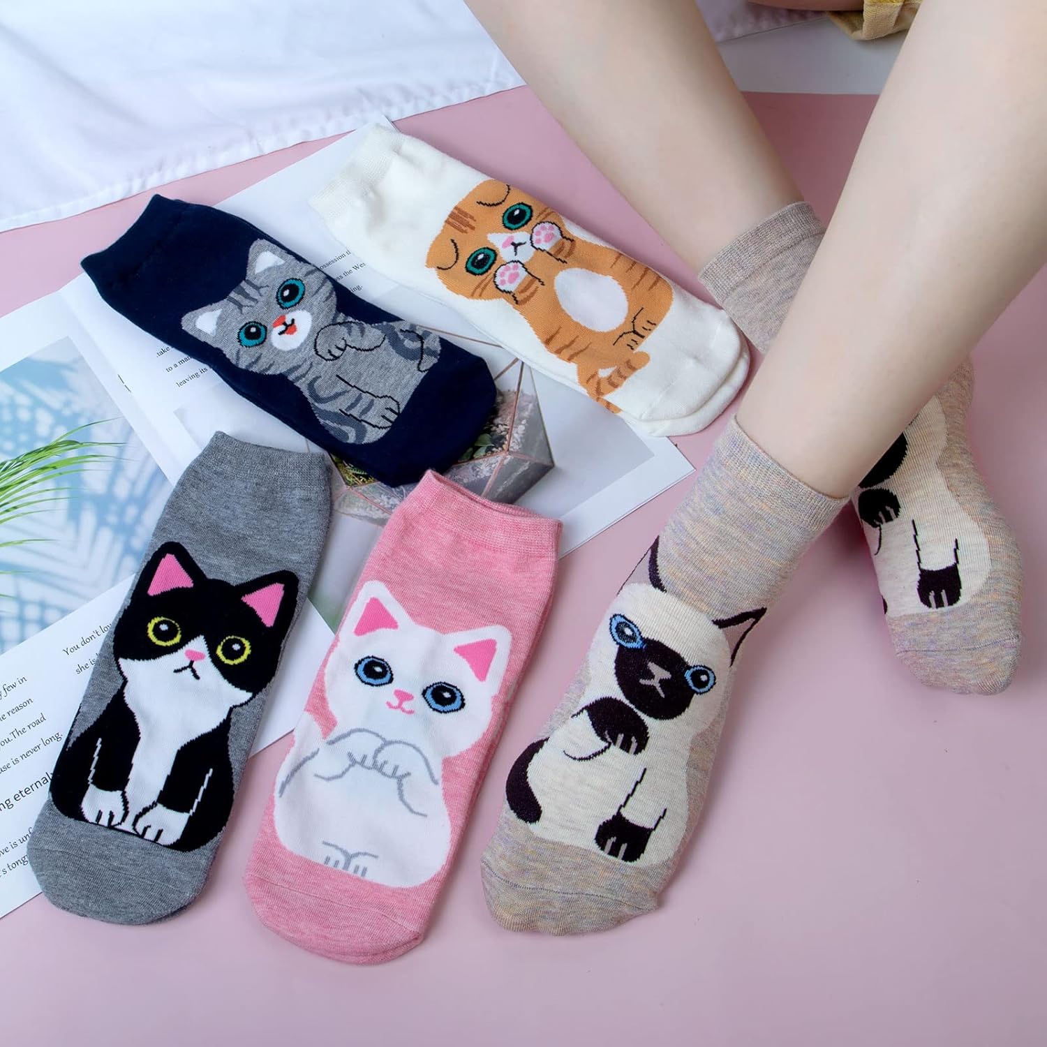 Thumbnail 2 de Womens Socks Ladies Breathable Soft Cotton Crew with Cute Dog Animal Patterns – 5 Pairs, Multicolour