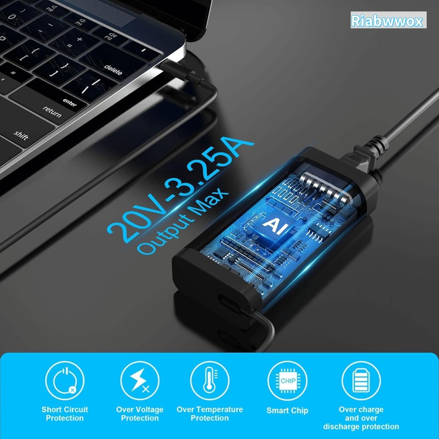 Thumbnail 3 de Riabwwox 65W USB-C Laptop Charger for Dell Latitude and XPS (Type-C) – Wide Compatibility