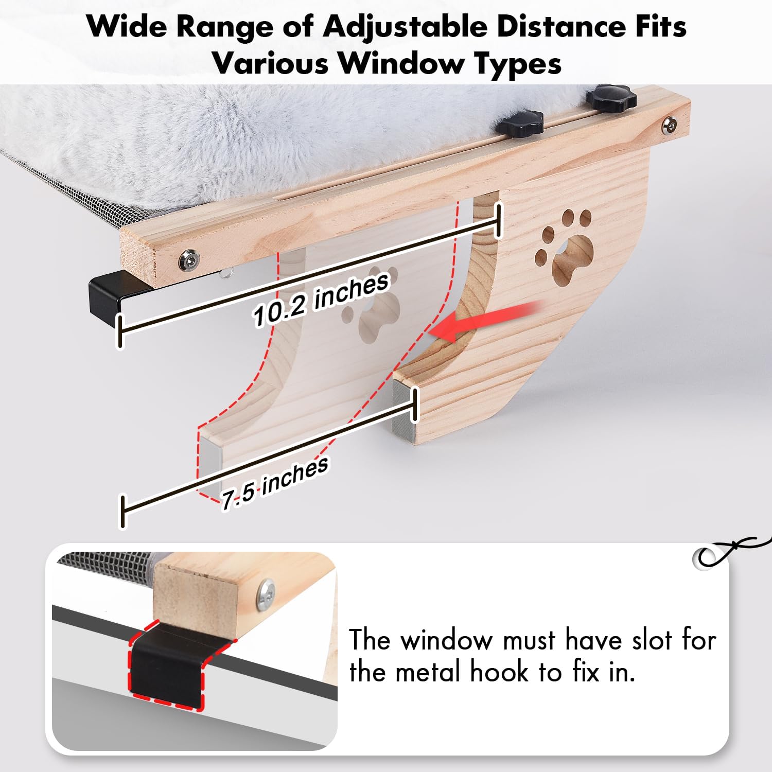 Detalle 1 de AMOSIJOY Wooden Cat Window Perch, 24.4-Inch, Wood and Metal Frame, 40 lb Capacity