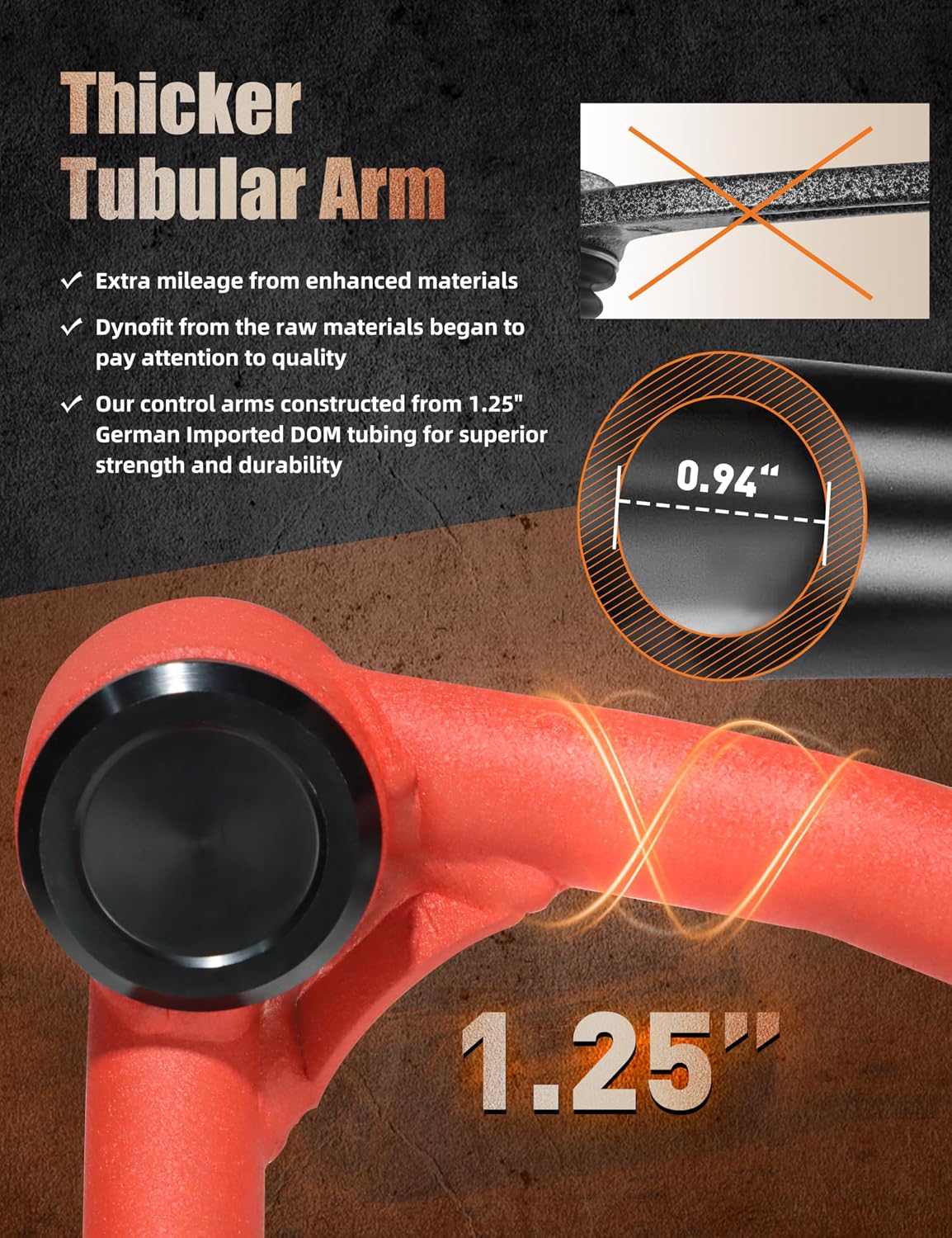 Detalle 2 de 2-4" Lift Front Upper Control Arms for 2009-2024 Ram 1500/Classic (Tubular, PU Bushings, Wrinkle Red) – Enhanced Stability for Lifted Pickups