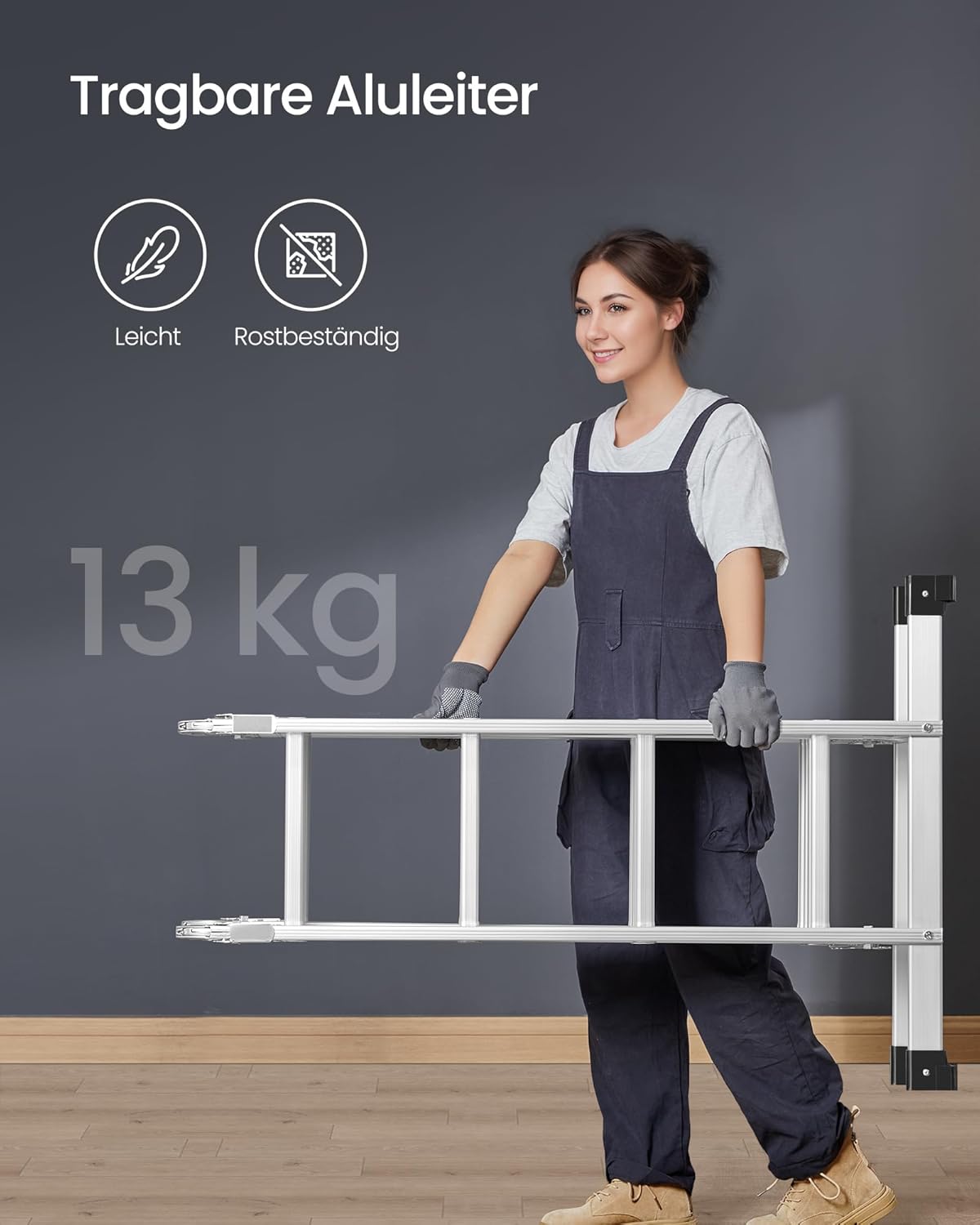 Thumbnail 3 de SONGMICS GLT046E01 Mehrzweckleiter aus Aluminium (4 x 4 Stufen, bis 150 kg, 16 Stufen, 6 Positionen, 430 cm, silbern)