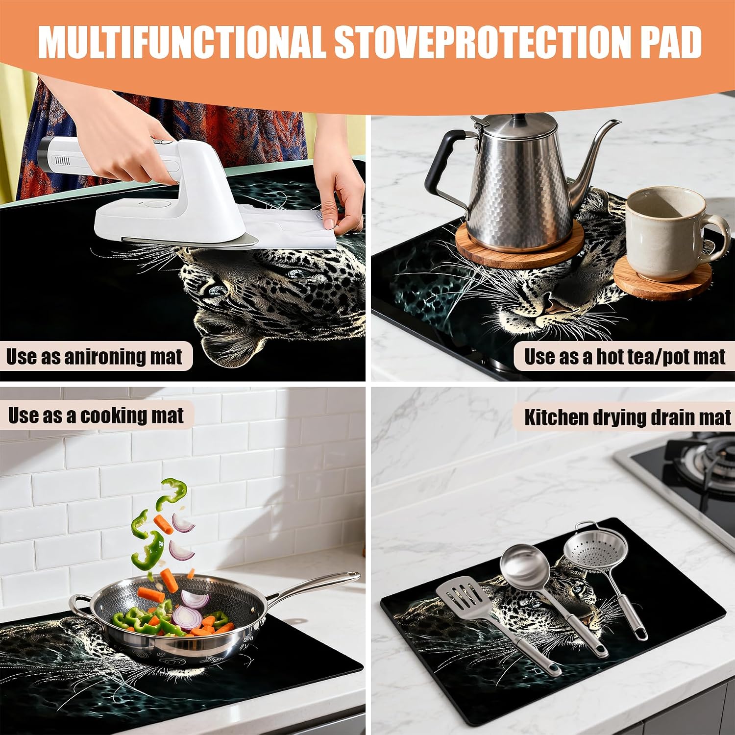 Detalle de seewan Stovetop Cover 28" x 20" Leopard Anti-Slip Foldable Stove Protector