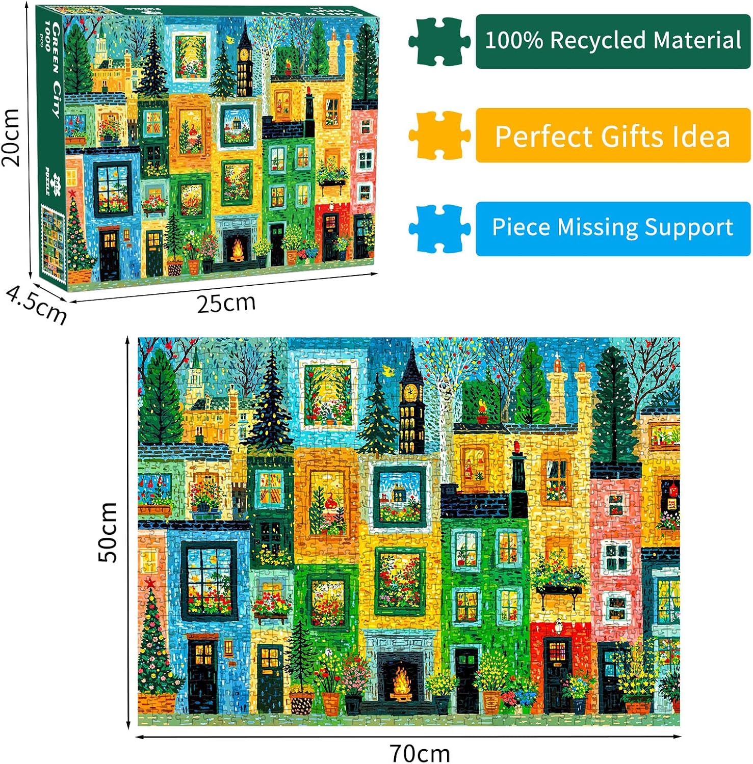 Thumbnail 1 de Green City 1000-Piece Jigsaw Puzzle for Adults with Large Poster Included