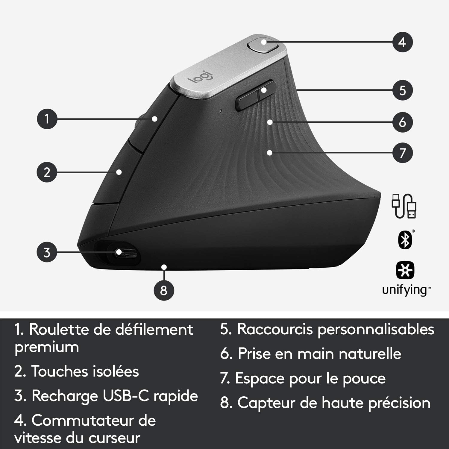 Thumbnail 6 de Logitech MX Vertical Souris Ergonomique Sans Fil – Multi-Dispositifs