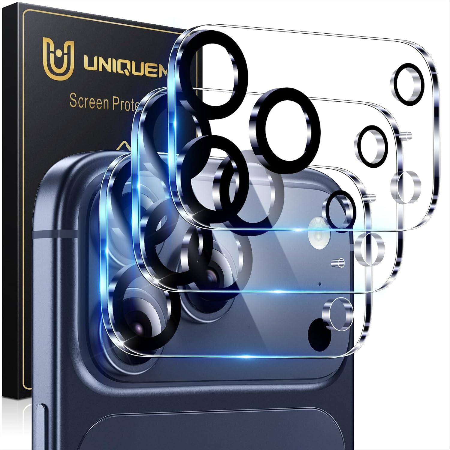 Detalle de UniqueMe 3-Pack iPhone 17 Pro Max Camera Lens Protector with Drop Protection